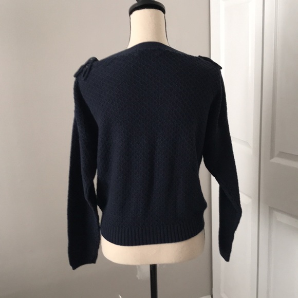 ❤️3X20 CAMAIEU Women Navy Blue Knit Criss Cross Shoulder Sweater - Picture 8 of 13